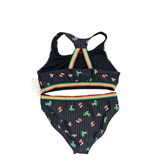 Wonder Nation Girls 2pc Swimwear Black & Palm Trees Sz 10/12 - Picture 4 of 5